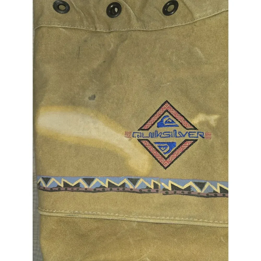 VTG Quicksilver Backpack Tan Rucksack Drawstring Bag 90s surf thrash skate rare